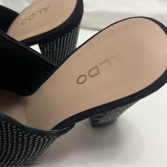 Aldo Rhinestone Crystal Embellished Mules Heels Black 7.5 - Picture 5 of 11